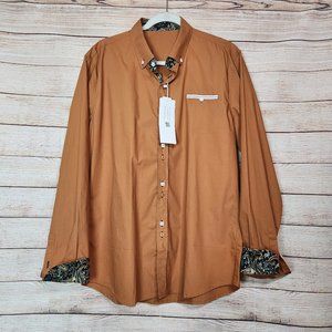 NWT Coofandy Button Up Shirt Men's Medium Brown Flip Cuff Long Sleeve Western